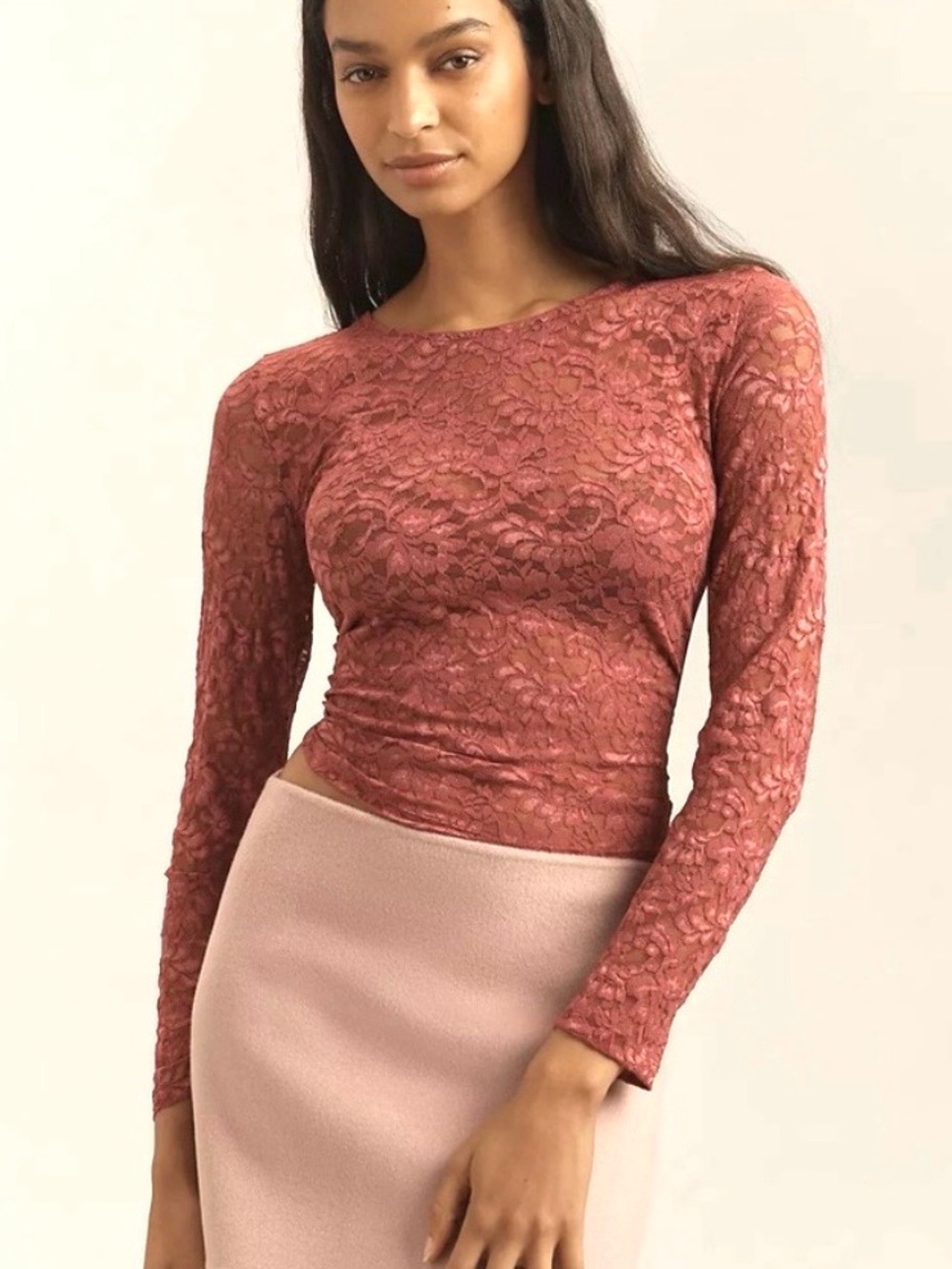 NEW with tags. Anthropologie Long-Sleeve Lace Crew-Neck Top - Size L